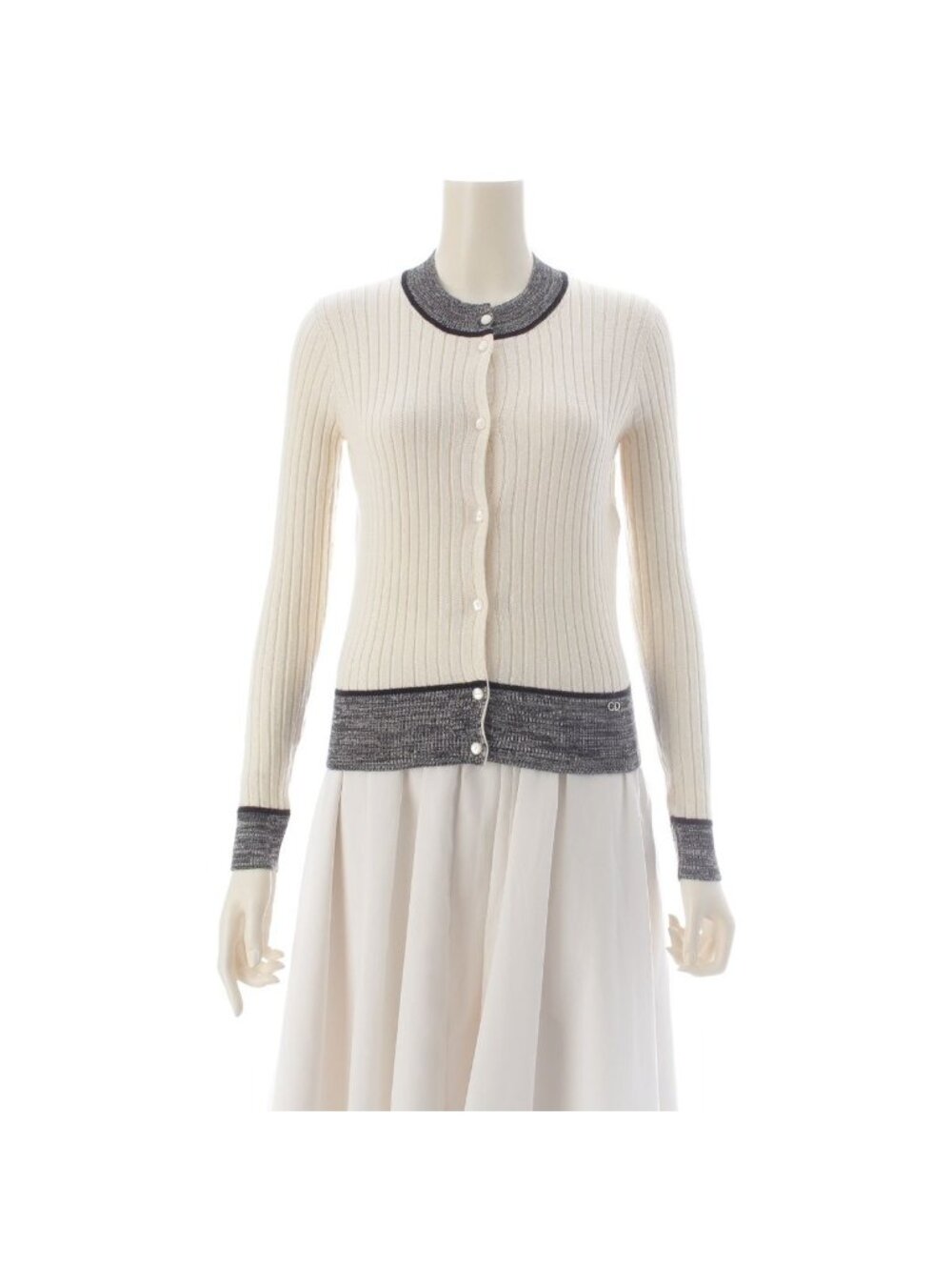 Dior Rough Simmons Era Cashmere Silk Rib Design Knit Melange Contrast Cardigan